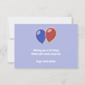 Carte gâteau d'anniversaire bleu heureux avec ballons (Dos)