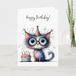 Carte Gâteau d'anniversaire chapeau de fête de chat fant