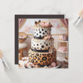 CARTE GÂTEAU D'ANNIVERSAIRE COUCHÉ TACHES DE LÉOPARD (Devant/Arrière en situation)