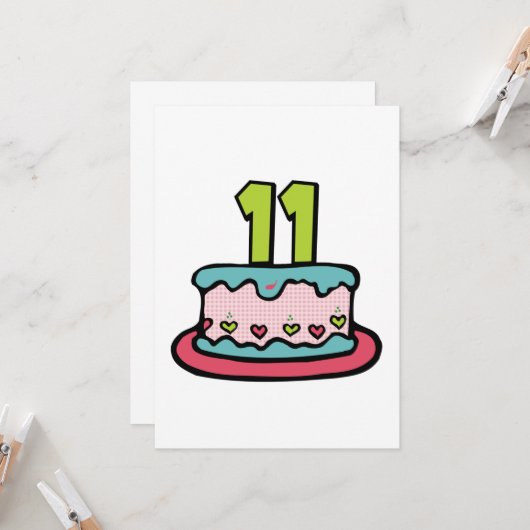 Carte Gâteau d'anniversaire de 11 ans (Devant/Arrière en situation)