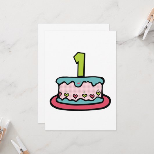 Carte Gâteau d'anniversaire de 1 an (Devant/Arrière en situation)