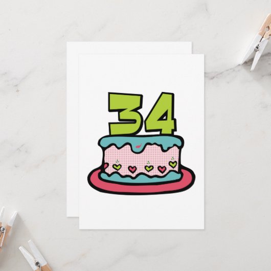 Carte Gâteau d'anniversaire de 34 ans (Devant/Arrière en situation)