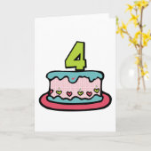 Carte Gâteau d'anniversaire de 4 ans (Fleur jaune)