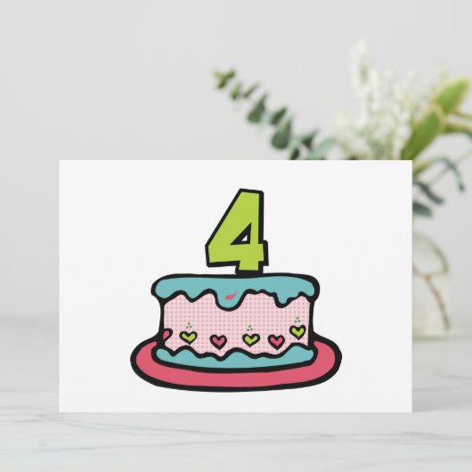 Carte Gâteau d'anniversaire de 4 ans (Debout devant)