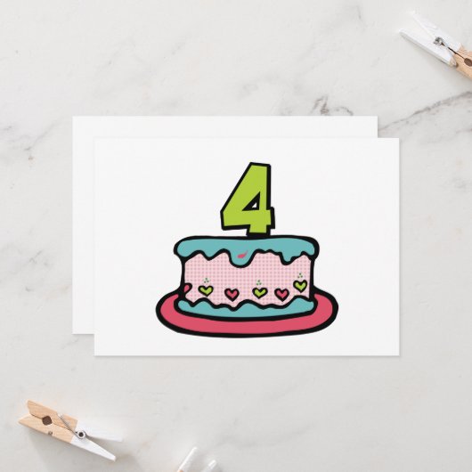 Carte Gâteau d'anniversaire de 4 ans (Devant/Arrière en situation)