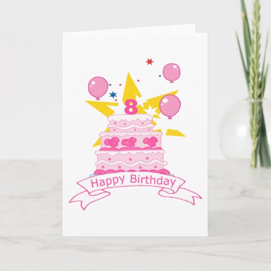 Carte Gâteau d'anniversaire de 8 ans (Devant)