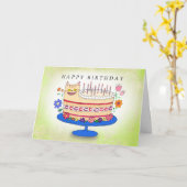 Carte Gâteau d'anniversaire de chat drôle et étrange Tex (Fleur jaune)