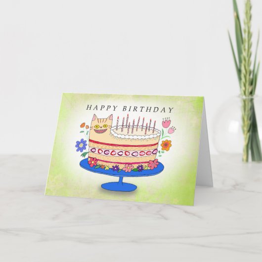 Carte Gâteau d'anniversaire de chat drôle et étrange Tex (Devant)