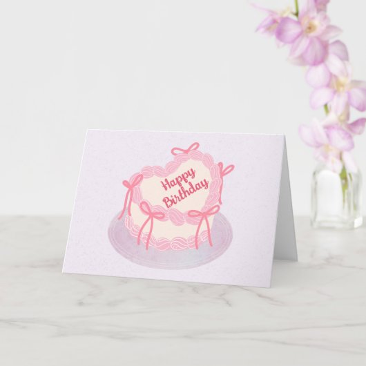 Carte Gâteau d'anniversaire de coeur rose violet (Orchidée)