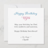 CARTE GÂTEAU D'ANNIVERSAIRE DE ENFANT DÉCORÉE D'UNICORN (Dos)