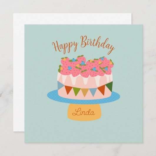 Carte gâteau d'anniversaire de fraise customisée (Devant / Derrière)