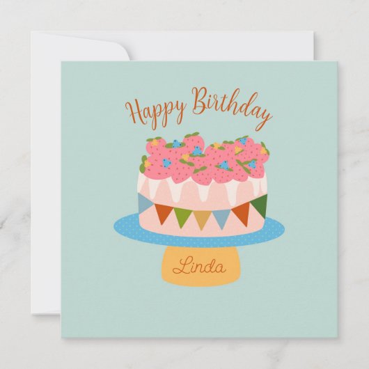 Carte gâteau d'anniversaire de fraise customisée (Devant)