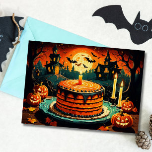 Carte Gâteau d'anniversaire de maison hantée d'Halloween
