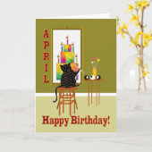 Carte Gâteau d'anniversaire de peinture de chat AVRIL (Fleur jaune)