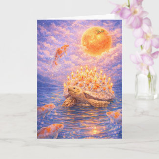 Carte Gâteau d'anniversaire de tortue orange surréaliste