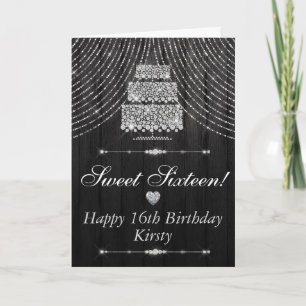 Carte Gâteau d'anniversaire diamant noir argenté Sweet 1