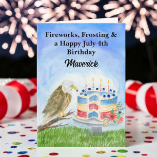Carte Gâteau d'anniversaire du 4 juillet avec un pygargu