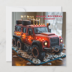 Carte Gâteau d'anniversaire du camion Safari Rouge