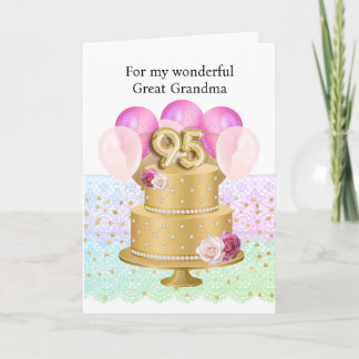 Carte Gâteau d'anniversaire élégant rose et or 95 ans