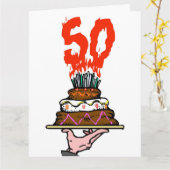 Carte Gâteau d'anniversaire en feu avec 50 bougies (Fleur jaune)