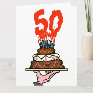 Carte Gâteau d'anniversaire en feu avec 50 bougies