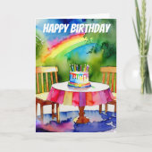 Carte Gâteau d'anniversaire en Jardin avec Aquarelle arc (Devant)