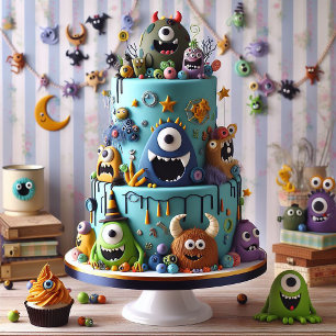CARTE GATEAU D'ANNIVERSAIRE ENFANT DECORÉ DE MONSTRES BI