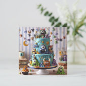 CARTE GATEAU D'ANNIVERSAIRE ENFANT DECORÉ DE MONSTRES BI (Debout devant)
