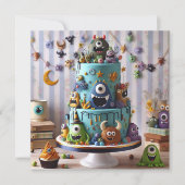 CARTE GATEAU D'ANNIVERSAIRE ENFANT DECORÉ DE MONSTRES BI (Devant)