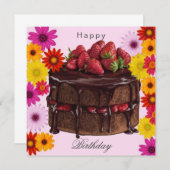 Carte Gâteau d'anniversaire et fleurs (Devant / Derrière)