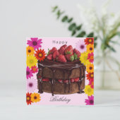 Carte Gâteau d'anniversaire et fleurs (Debout devant)