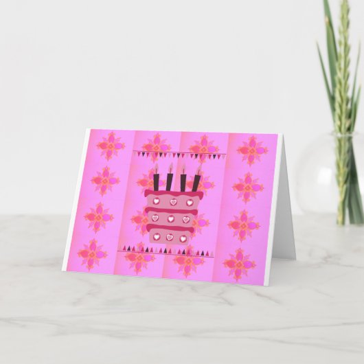 Carte Gâteau d'anniversaire floral pour elle / Filles Ar (Devant)