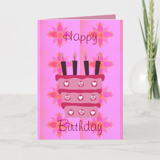 Carte Gâteau d'anniversaire floral pour elle / Filles Ar (Devant)