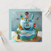 Carte Gâteau d'anniversaire FUN SURFS UP (Devant/Arrière en situation)