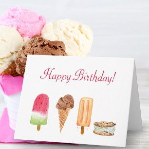 Carte Gâteau d'anniversaire Glace à l'eau et Popsicles a