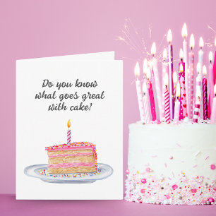 Carte Gâteau d'anniversaire glacé rose aquarelle drôle