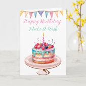 Carte Gâteau d'anniversaire illustré à la main, Annivers (Fleur jaune)