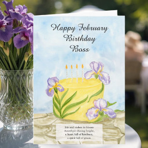 Carte Gâteau d'anniversaire Iris de février Boss heureux