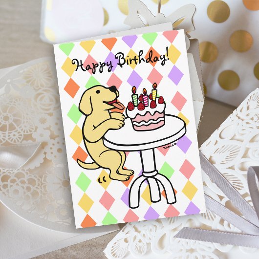 Carte Gâteau d'anniversaire Jaune Labrador Carton