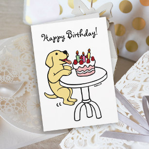 Carte Gâteau d'anniversaire Jaune Labrador Cartoon Plaqu