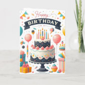Carte Gâteau d'anniversaire joyeux et ballons (Dos)