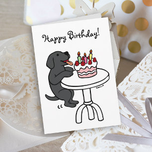 Carte Gâteau d'anniversaire Labrador noir Dessin animé S