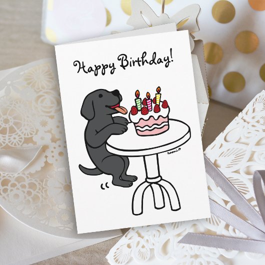 Carte Gâteau d'anniversaire Labrador noir Dessin animé S