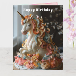 Carte Gâteau d'anniversaire Licorne Corne Dorée