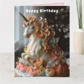 Carte Gâteau d'anniversaire Licorne Corne Dorée (Devant)