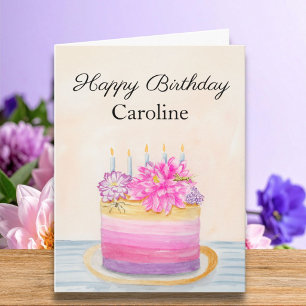 Carte Gâteau d'anniversaire nommé avec Dahlia et insecte