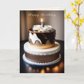 Carte Gâteau d'anniversaire or brun blanc Perles (Fleur jaune)