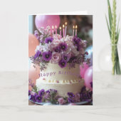 Carte Gâteau d'anniversaire Pansies Violettes Hydrangea (Devant)