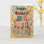 Carte Gâteau d'anniversaire patriotique vintage (Fleur jaune)