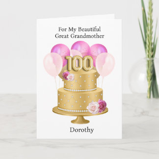 Carte Gâteau d'anniversaire personnalisé rose et or pour